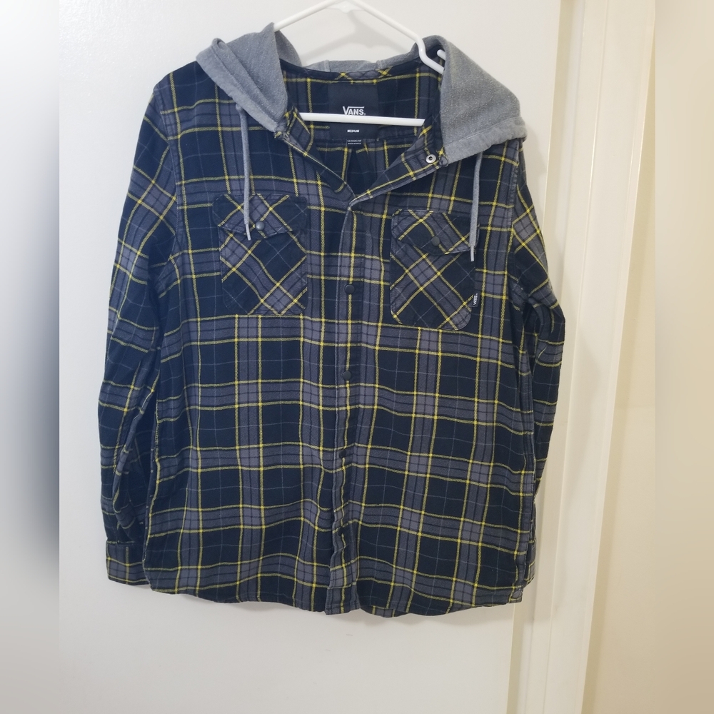 Vans Plaid Hooded Flannel Shirt Blue M